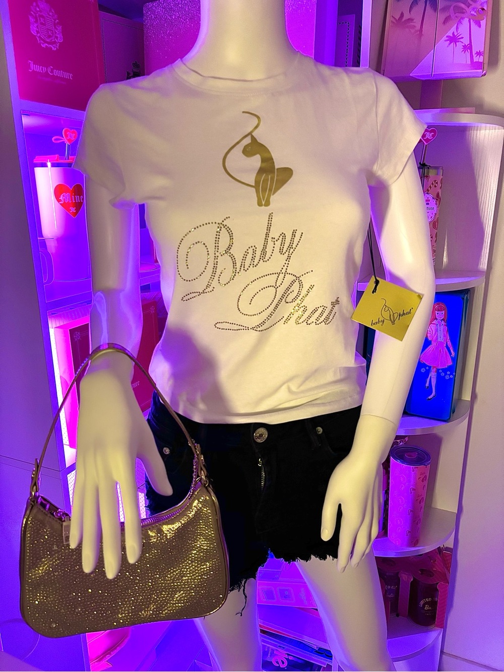 Baby phat Y2k style embellished gold logo cotton Tee in size M✨( VIRAL)